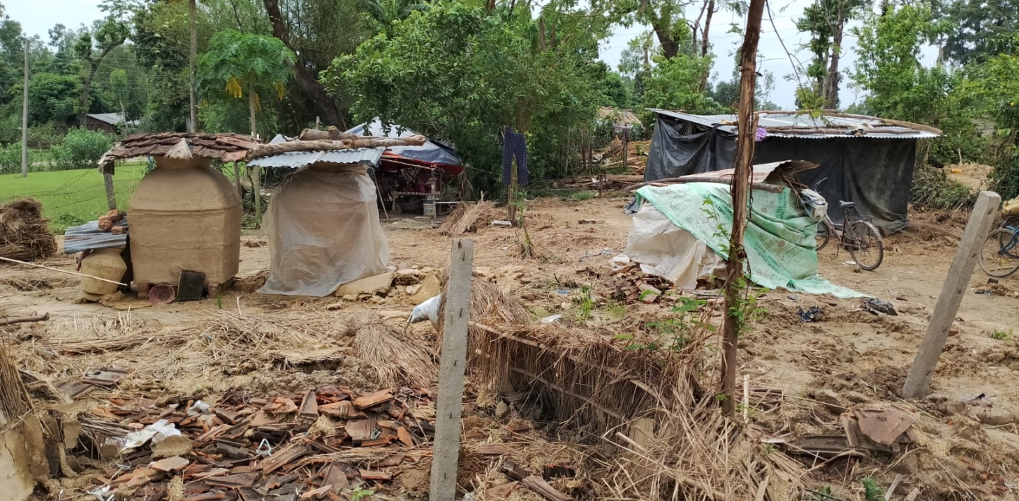 Remains of the bulldozed settlement in Bhajani Municipality, Kailali, where more than 100 families were forcibly evicted on 25 June 2024.  © Amnesty International