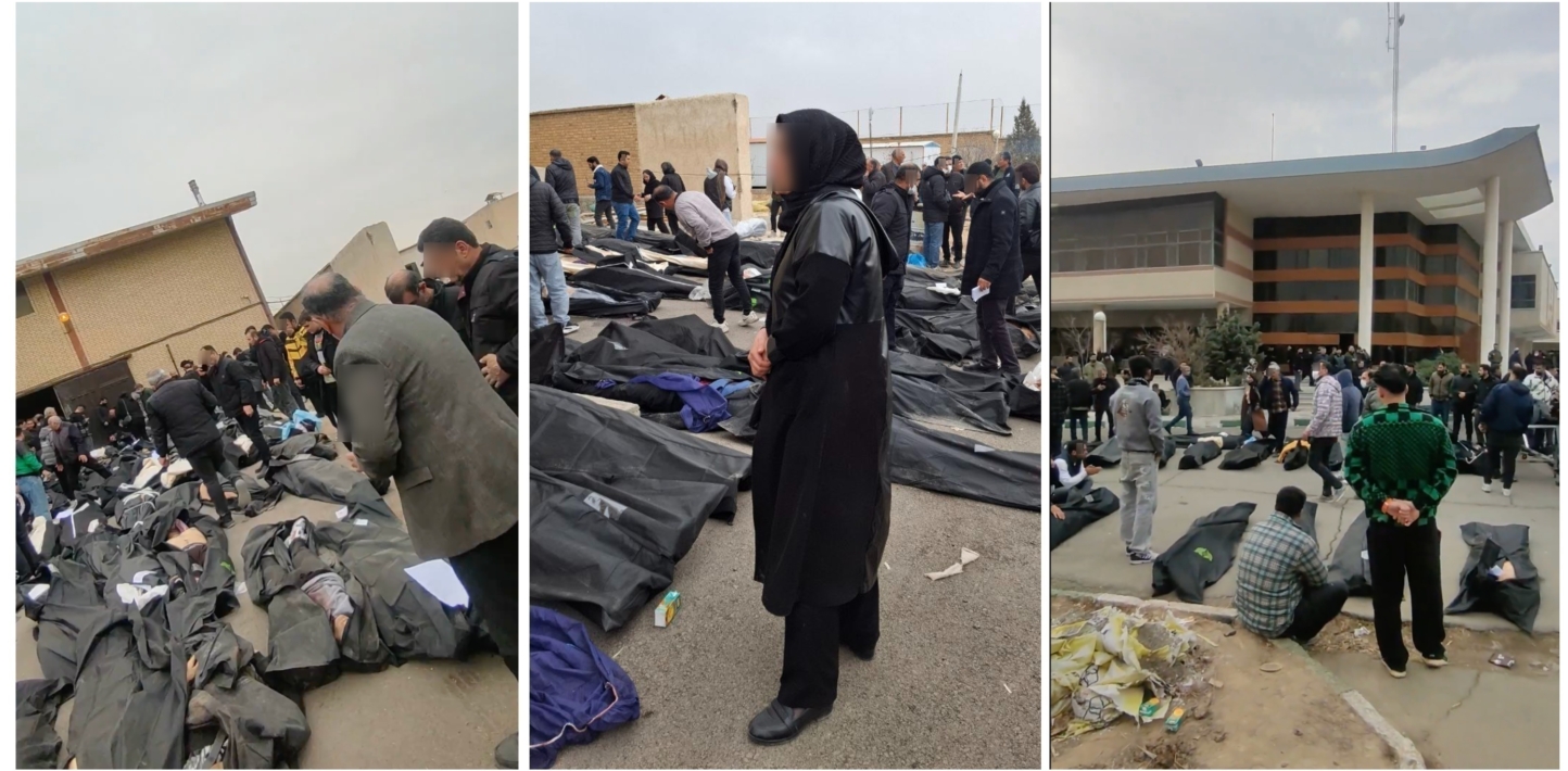 Families searching for missing loved ones at a makeshift morgue set up in an outbuilding of the Legal Medicine Organization in Kahrizak, near Tehran. @VahidOnline